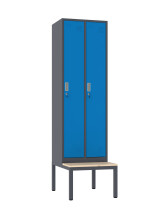 Szafa socjalna ubraniowa z ławką, 2200x600x500 mm, grafitowo-niebieska - TechViking