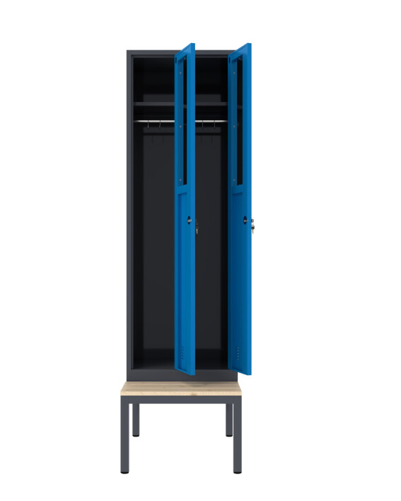 Szafa socjalna ubraniowa z ławką, 2200x600x500 mm, grafitowo-niebieska - TechViking