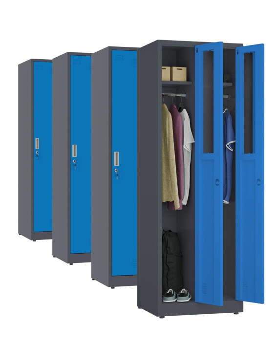 4x Szafa socjalna ubraniowa, 1800x600x500 mm, grafitowo-niebieska - TechViking