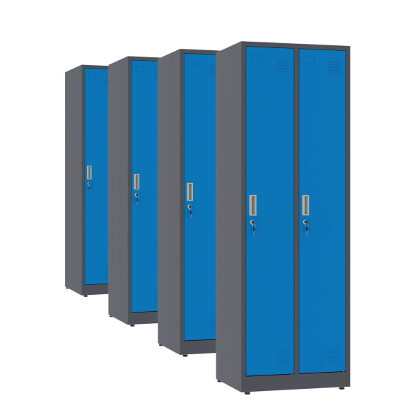 4x Szafa socjalna ubraniowa, 1800x600x500 mm, grafitowo-niebieska - TechViking #1