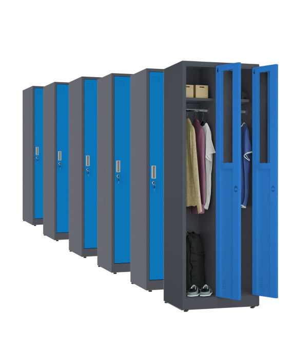 6x Szafa socjalna ubraniowa, 1800x600x500 mm, grafitowo-niebieska - TechViking