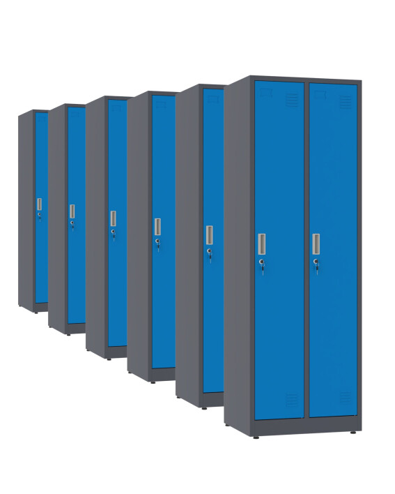 6x Szafa socjalna ubraniowa, 1800x600x500 mm, grafitowo-niebieska - TechViking