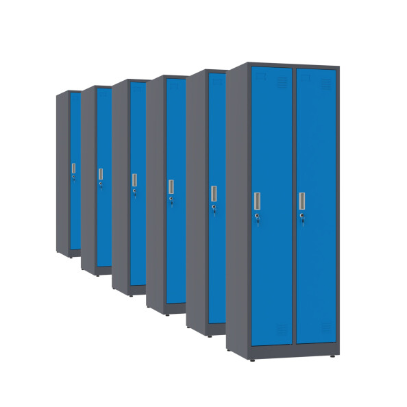 6x Szafa socjalna ubraniowa, 1800x600x500 mm, grafitowo-niebieska - TechViking #1