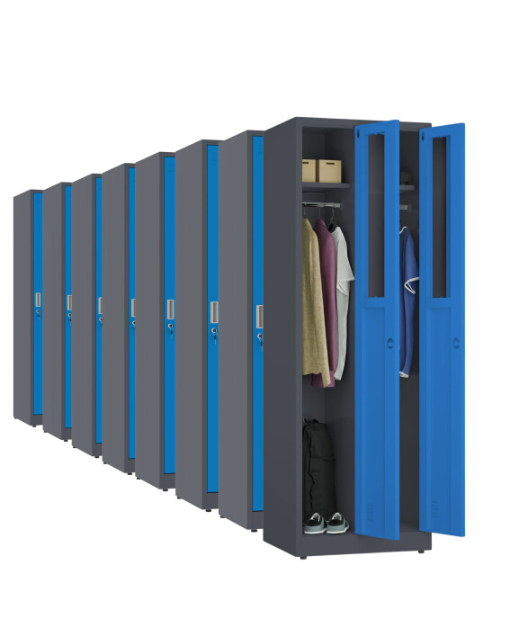 8x Szafa socjalna ubraniowa, 1800x600x500 mm, grafitowo-niebieska - TechViking
