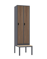 Szafa socjalna ubraniowa z ławką, 2200x600x500 mm, NATURAL: grafitowa/orzech - TechViking