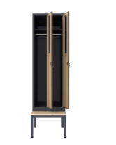 Szafa socjalna ubraniowa z ławką, 2200x600x500 mm, NATURAL: grafitowa/orzech - TechViking