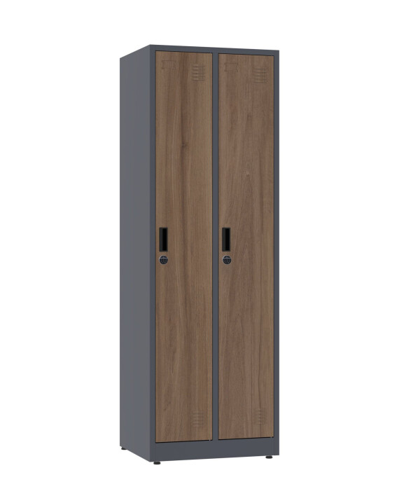 Szafa socjalna ubraniowa, zamek elektroniczny, 1800x600x500 mm, NATURAL: grafitowa/orzech - TechViking
