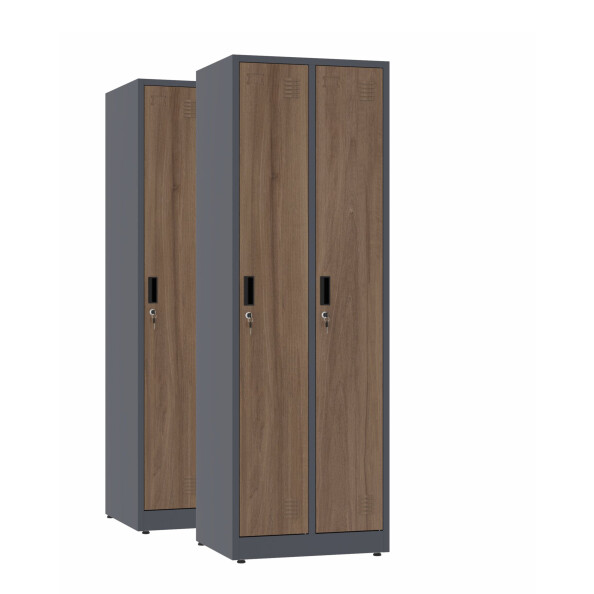 2x Szafa socjalna ubraniowa, 1800x600x500 mm, NATURAL: grafitowa/orzech - TechViking #1