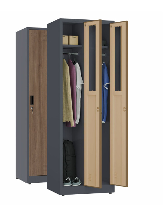 2x Szafa socjalna ubraniowa, 1800x600x500 mm, NATURAL: grafitowa/orzech - TechViking