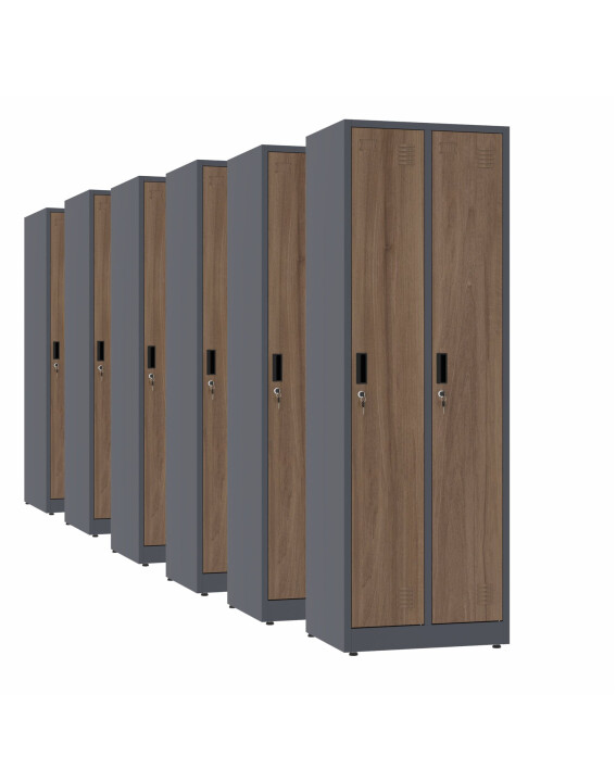 6x Szafa socjalna ubraniowa, 1800x600x500 mm, NATURAL: grafitowa/orzech - TechViking