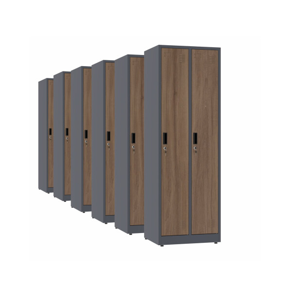 6x Szafa socjalna ubraniowa, 1800x600x500 mm, NATURAL: grafitowa/orzech - TechViking #1