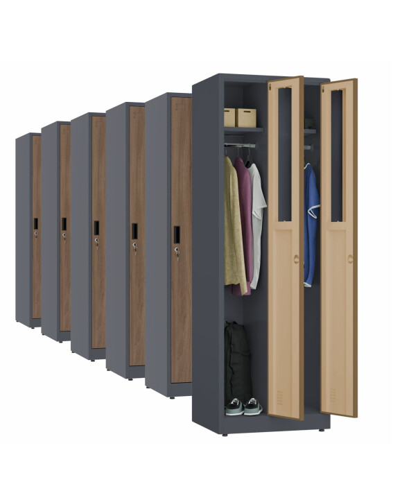 6x Szafa socjalna ubraniowa, 1800x600x500 mm, NATURAL: grafitowa/orzech - TechViking