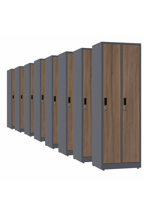 8x Szafa socjalna ubraniowa, 1800x600x500 mm, NATURAL: grafitowa/orzech - TechViking