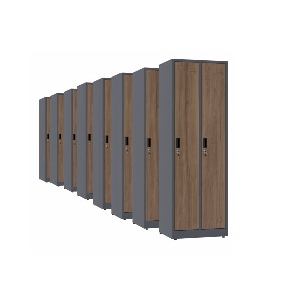 8x Szafa socjalna ubraniowa, 1800x600x500 mm, NATURAL: grafitowa/orzech - TechViking #1