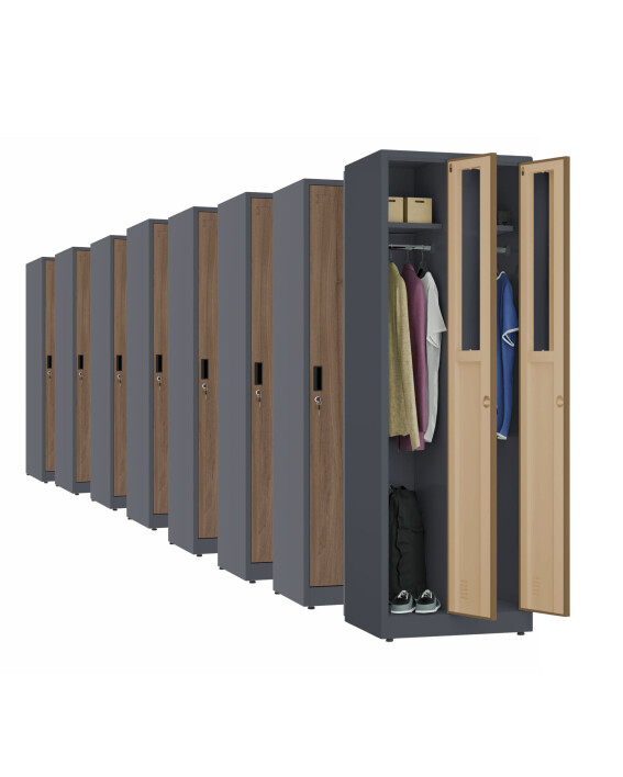 8x Szafa socjalna ubraniowa, 1800x600x500 mm, NATURAL: grafitowa/orzech - TechViking