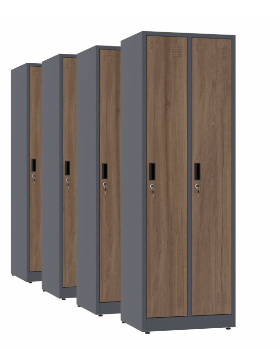 4x Szafa socjalna ubraniowa, 1800x600x500 mm, NATURAL: grafitowa/orzech - TechViking