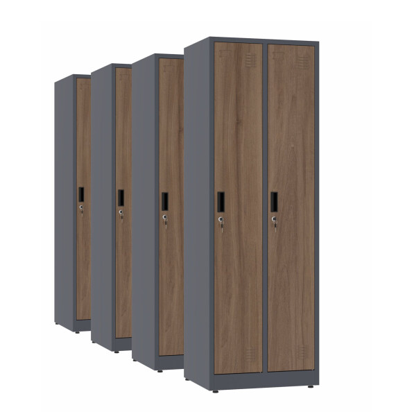 4x Szafa socjalna ubraniowa, 1800x600x500 mm, NATURAL: grafitowa/orzech - TechViking #1