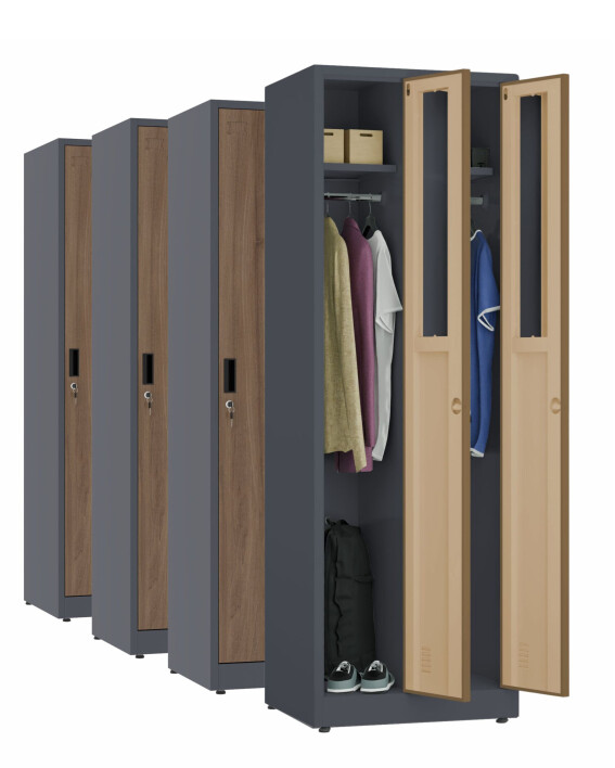 4x Szafa socjalna ubraniowa, 1800x600x500 mm, NATURAL: grafitowa/orzech - TechViking