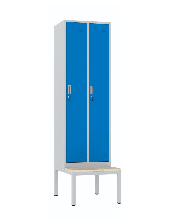Szafa socjalna ubraniowa z ławką, 2200x600x500 mm, szaro-niebieska - TechViking