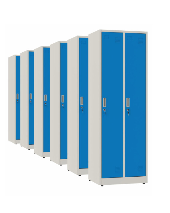 6x Szafa socjalna ubraniowa, 1800x600x500 mm, szaro-niebieska - TechViking
