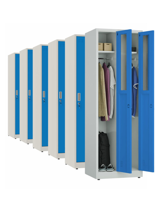 6x Szafa socjalna ubraniowa, 1800x600x500 mm, szaro-niebieska - TechViking