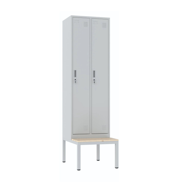 Szafa socjalna ubraniowa z ławką, 2200x600x500 mm, szara - TechViking #1