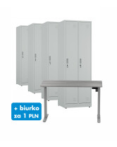 4x Szafa socjalna ubraniowa, 1800x600x500 mm, szara + 1x Biurko z elektryczną regulacją wysokości, szare za 1 zł - TechViking