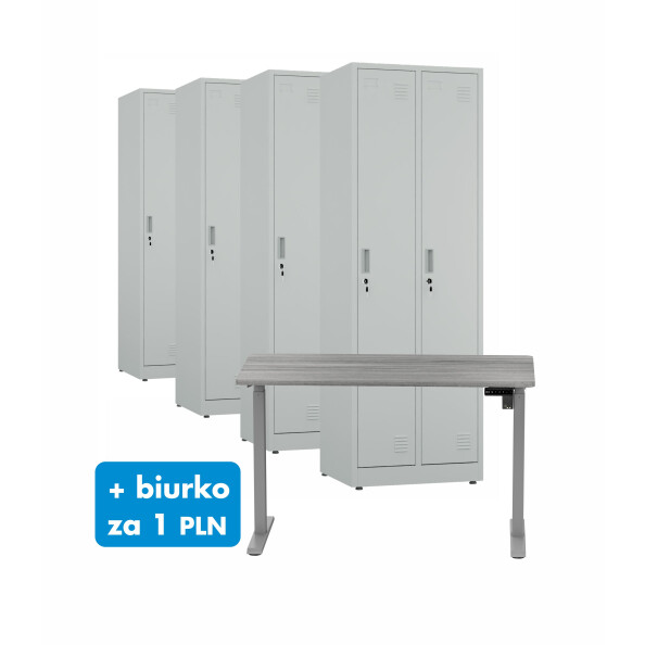 4x Szafa socjalna ubraniowa, 1800x600x500 mm, szara + 1x Biurko z elektryczną regulacją wysokości, szare za 1 zł - TechViking #1