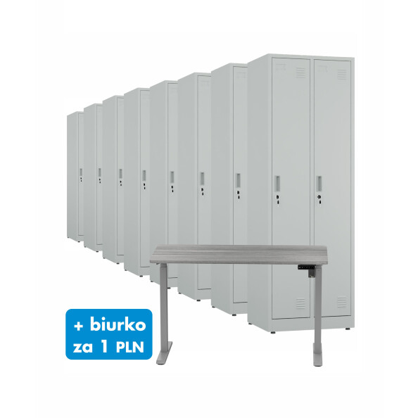 8x Szafa socjalna ubraniowa, 1800x600x500 mm, szara + 1x Biurko z elektryczną regulacją wysokości, szare za 1 zł - TechViking #1