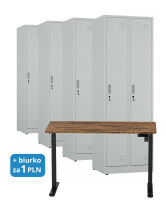 4x Szafa socjalna ubraniowa, 1800x600x500 mm, szara + 1x Biurko z elektryczną regulacją wysokości, orzech/czarne za 1 zł - TechViking