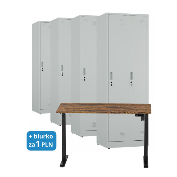 4x Szafa socjalna ubraniowa, 1800x600x500 mm, szara + 1x Biurko z elektryczną regulacją wysokości, orzech/czarne za 1 zł - TechViking #1