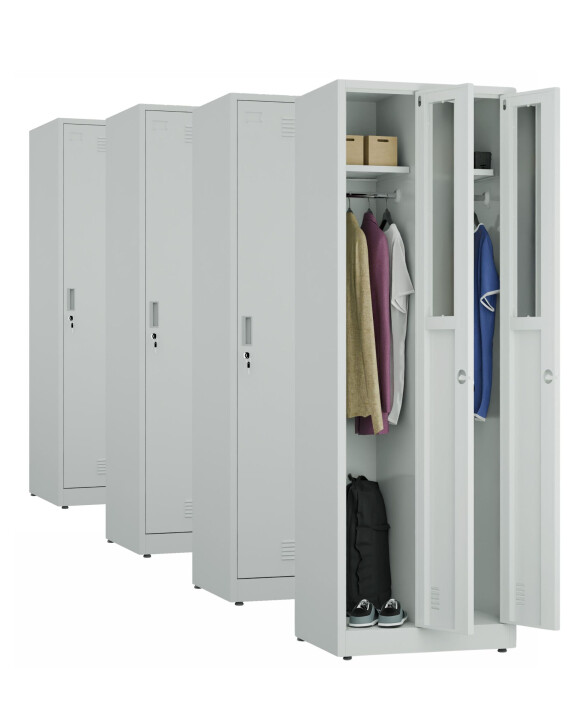 4x Szafa socjalna ubraniowa, 1800x600x500 mm, szara - TechViking