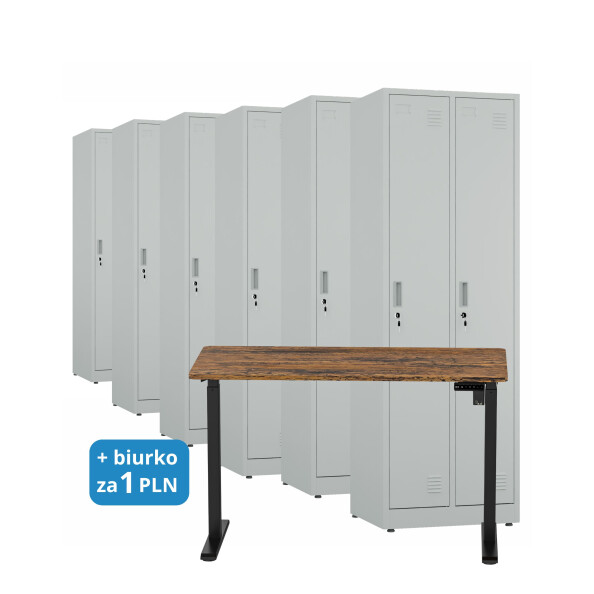 6x Szafa socjalna ubraniowa, 1800x600x500 mm, szara + 1x Biurko z elektryczną regulacją wysokości, orzech/czarne za 1 zł - TechViking #1
