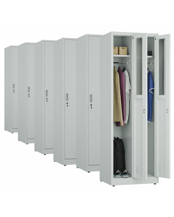 6x Szafa socjalna ubraniowa, 1800x600x500 mm, szara - TechViking