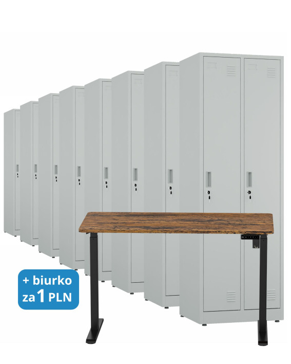 8x Szafa socjalna ubraniowa, 1800x600x500 mm, szara + 1x Biurko z elektryczną regulacją wysokości, orzech/czarne za 1 zł - TechViking