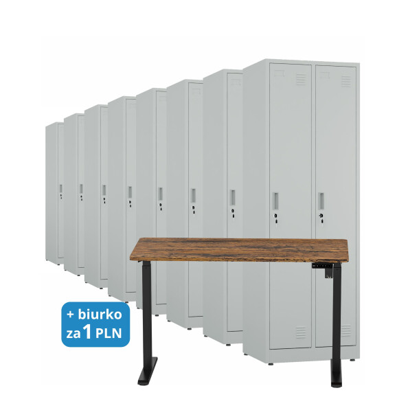 8x Szafa socjalna ubraniowa, 1800x600x500 mm, szara + 1x Biurko z elektryczną regulacją wysokości, orzech/czarne za 1 zł - TechViking #1