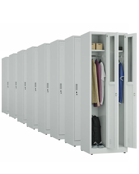 8x Szafa socjalna ubraniowa, 1800x600x500 mm, szara - TechViking