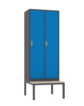 Szafa socjalna BHP ubraniowa z ławką, 2200x800x500 mm, grafitowo-niebieska - TechViking