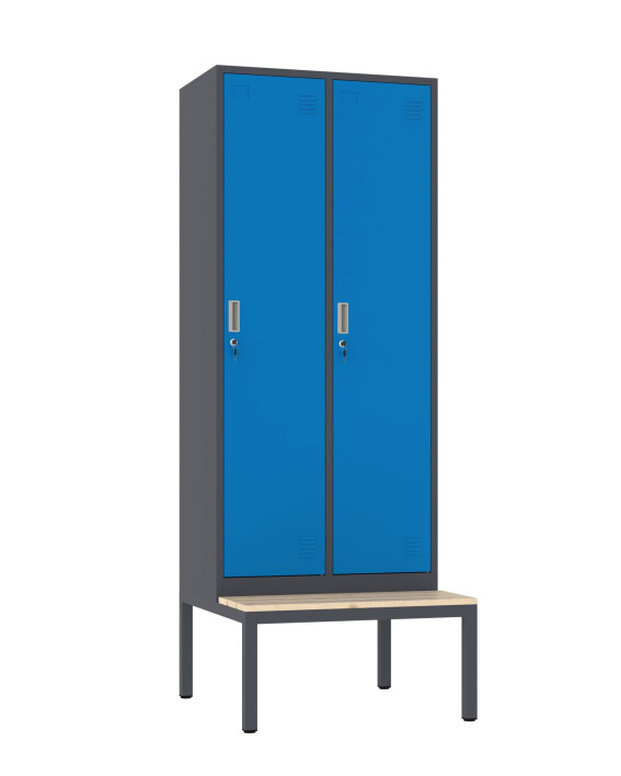 Szafa socjalna BHP ubraniowa z ławką, 2200x800x500 mm, grafitowo-niebieska - TechViking