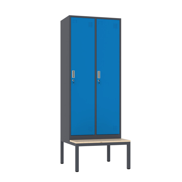 Szafa socjalna BHP ubraniowa z ławką, 2200x800x500 mm, grafitowo-niebieska - TechViking #1