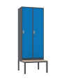 Szafa socjalna BHP ubraniowa z ławką, 2200x800x500 mm, grafitowo-niebieska - TechViking