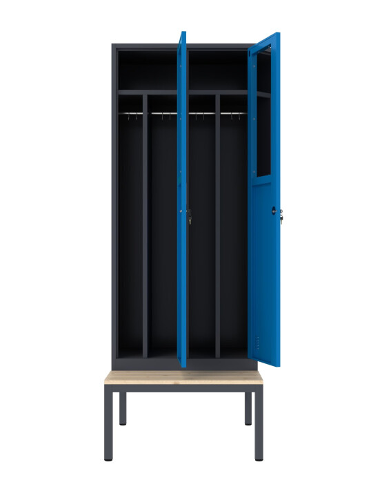 Szafa socjalna BHP ubraniowa z ławką, 2200x800x500 mm, grafitowo-niebieska - TechViking