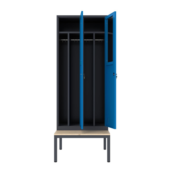 Szafa socjalna BHP ubraniowa z ławką, 2200x800x500 mm, grafitowo-niebieska - TechViking #2