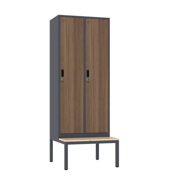Szafa socjalna BHP ubraniowa z ławką, 2200x800x500 mm, NATURAL: grafitowa/orzech - TechViking #1