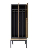 Szafa socjalna BHP ubraniowa z ławką, 2200x800x500 mm, NATURAL: grafitowa/orzech - TechViking