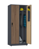 Szafa socjalna BHP ubraniowa, zamek elektroniczny, 1800x800x500 mm, NATURAL: grafitowa/orzech - TechViking