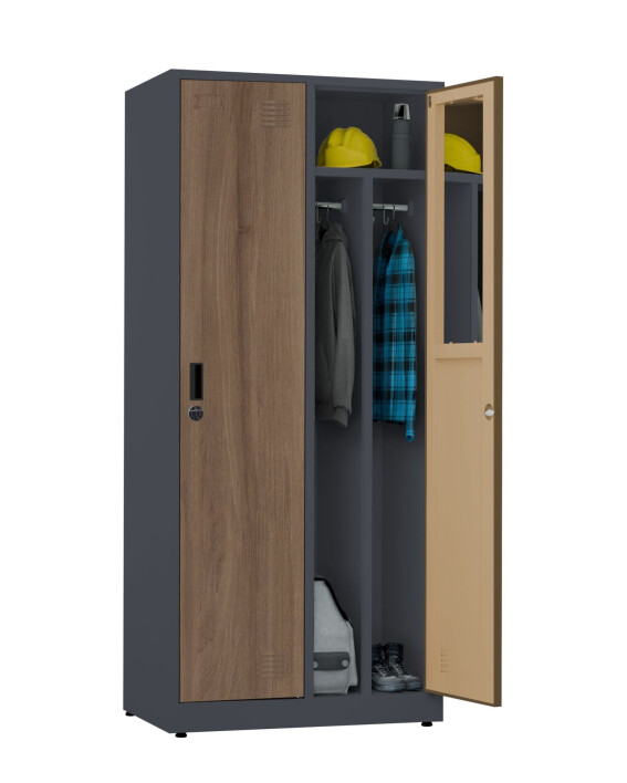 Szafa socjalna BHP ubraniowa, zamek elektroniczny, 1800x800x500 mm, NATURAL: grafitowa/orzech - TechViking