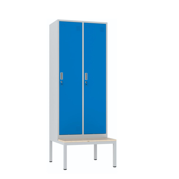 Szafa socjalna BHP ubraniowa z ławką, 2200x800x500 mm, szaro-niebieska - TechViking #1