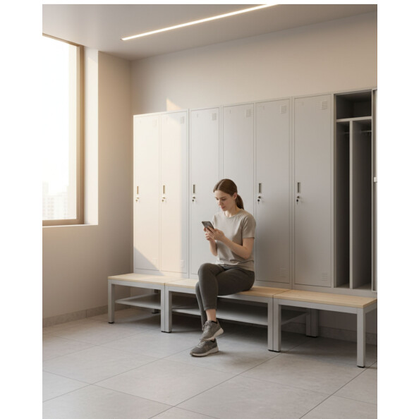 Szafa socjalna BHP ubraniowa z ławką, 2200x800x500 mm, szara - TechViking #9