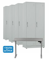 4x Szafa socjalna BHP ubraniowa, 1800x800x500 mm, szara + 1x Biurko z elektryczną regulacją wysokości, szare za 1 zł - TechViking